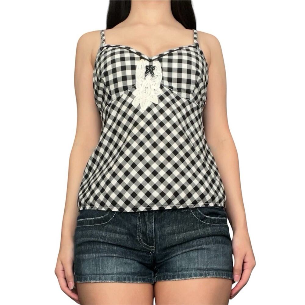 vintage y2k gingham babydoll tank top